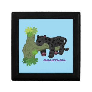 Cute jaguar black panther cat cartoon illustration gift box
