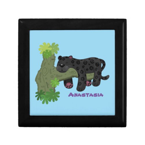 Cute jaguar black panther cat cartoon illustration gift box