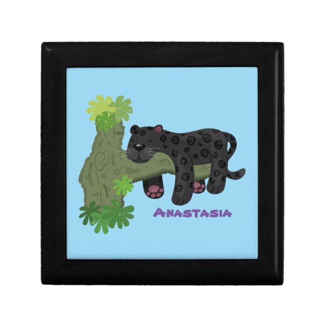 Cute jaguar black panther cat cartoon illustration gift box (Front)
