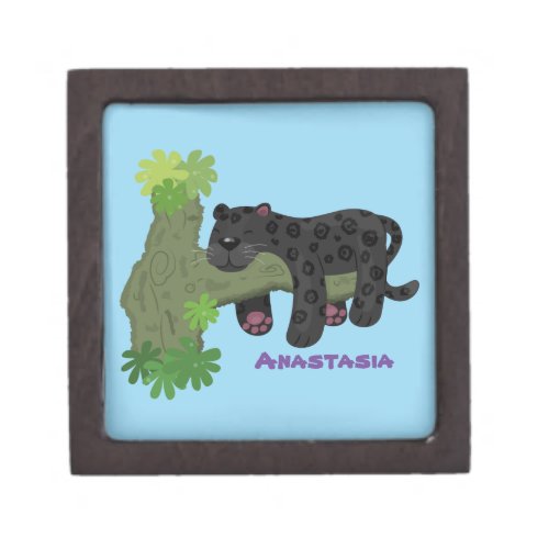 Cute jaguar black panther cat cartoon illustration gift box