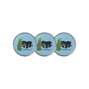 Cute jaguar black panther cat cartoon illustration golf ball marker