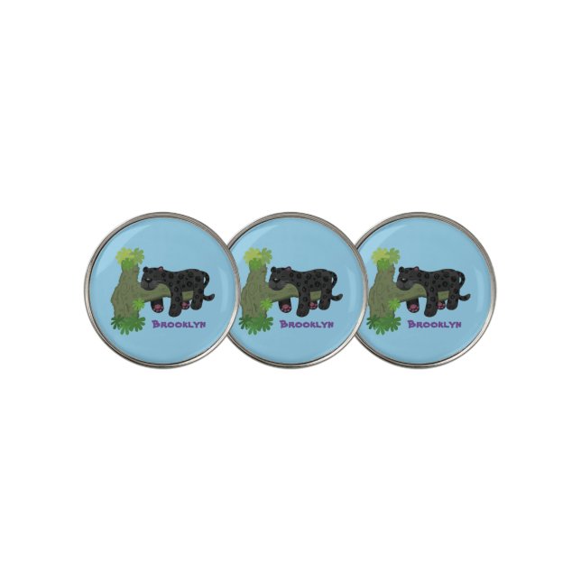 Cute jaguar black panther cat cartoon illustration golf ball marker (3 Up)