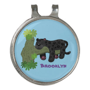 Cute jaguar black panther cat cartoon illustration golf hat clip