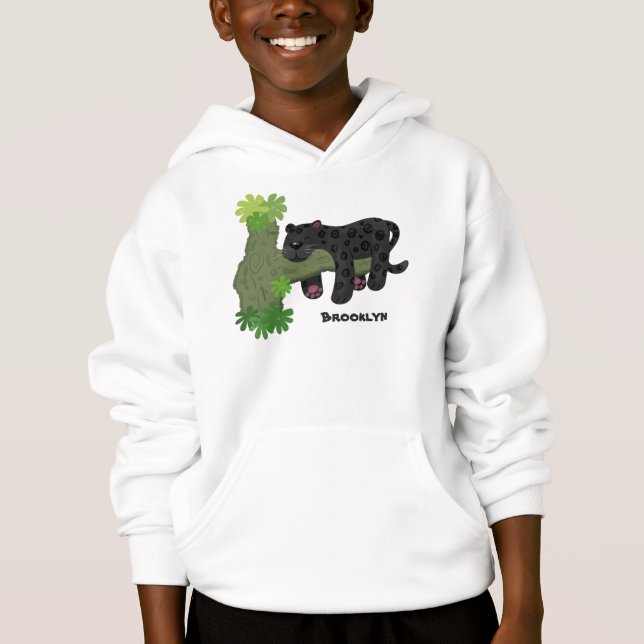 Cute jaguar black panther cat cartoon illustration hoodie (Front)