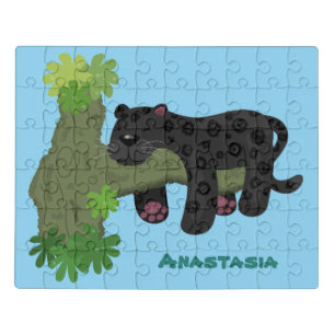 Cute jaguar black panther cat cartoon illustration jigsaw puzzle