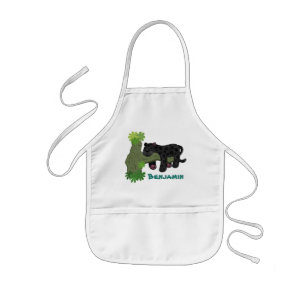 Cute jaguar black panther cat cartoon illustration kids' apron