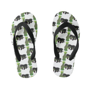 Cute jaguar black panther cat cartoon illustration kid's flip flops
