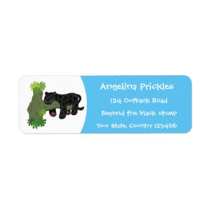 Cute jaguar black panther cat cartoon illustration label