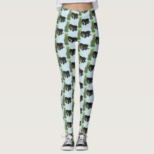 Cute jaguar black panther cat cartoon illustration leggings