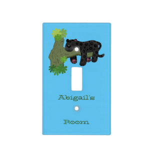 Cute jaguar black panther cat cartoon illustration light switch cover