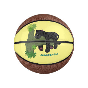 Cute jaguar black panther cat cartoon illustration mini basketball