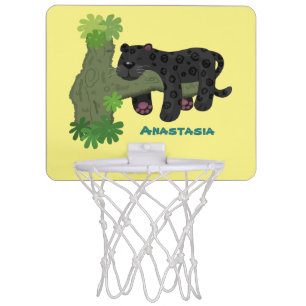 Cute jaguar black panther cat cartoon illustration mini basketball hoop