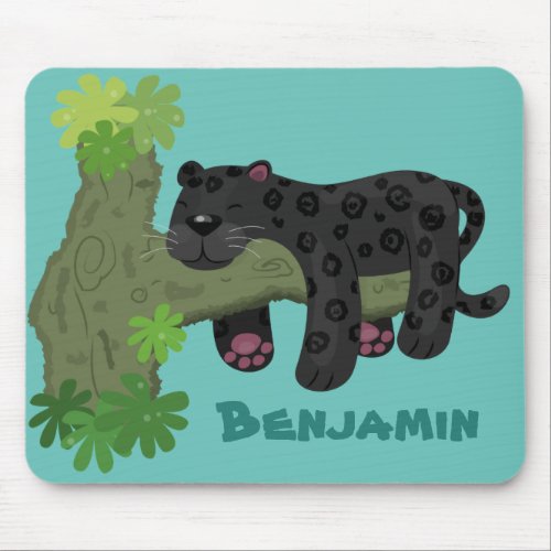 Cute jaguar black panther cat cartoon illustration mouse pad