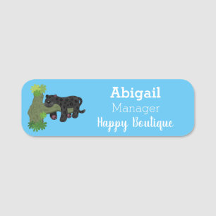 Cute jaguar black panther cat cartoon illustration name tag