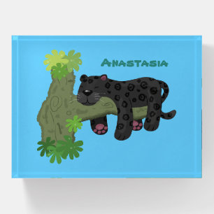 Cute jaguar black panther cat cartoon illustration paperweight
