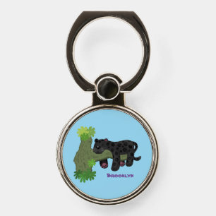 Cute jaguar black panther cat cartoon illustration phone ring stand