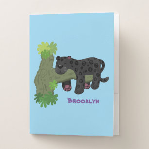 Cute jaguar black panther cat cartoon illustration pocket folder