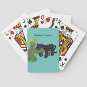 Cute jaguar black panther cat cartoon illustration poker cards