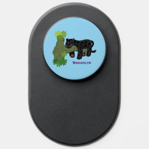 Cute jaguar black panther cat cartoon illustration PopSocket