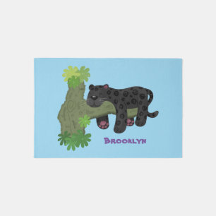 Cute jaguar black panther cat cartoon illustration rug