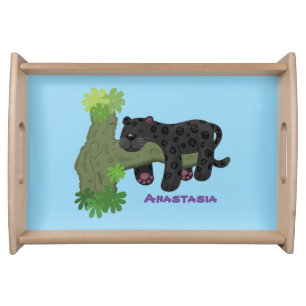 Cute jaguar black panther cat cartoon illustration serving tray