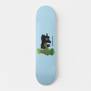 Cute jaguar black panther cat cartoon illustration skateboard