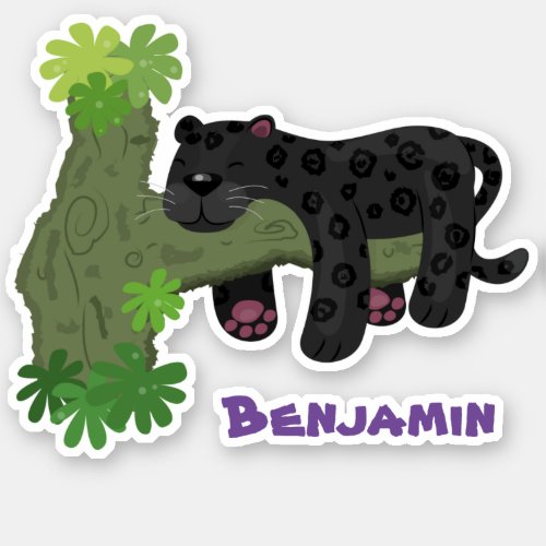 Cute jaguar black panther cat cartoon illustration sticker