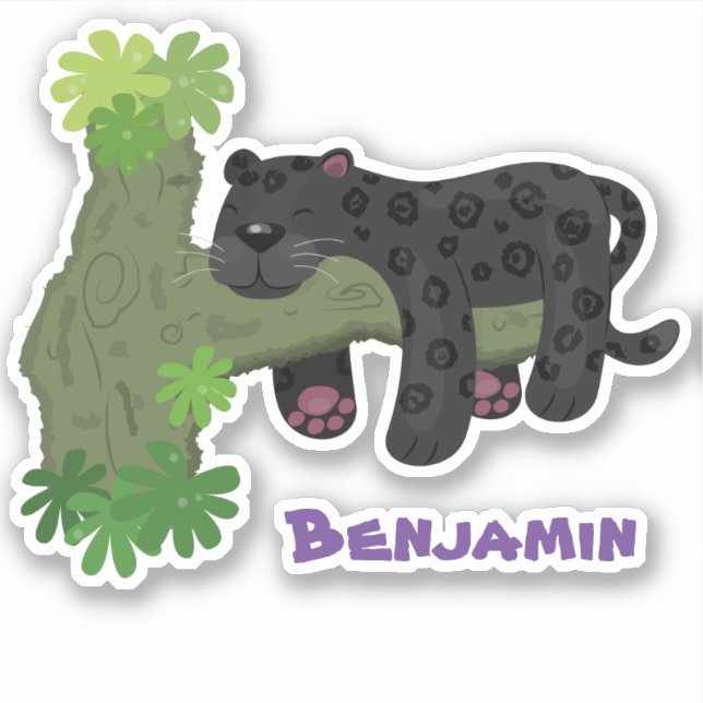 Cute jaguar black panther cat cartoon illustration sticker (Front)