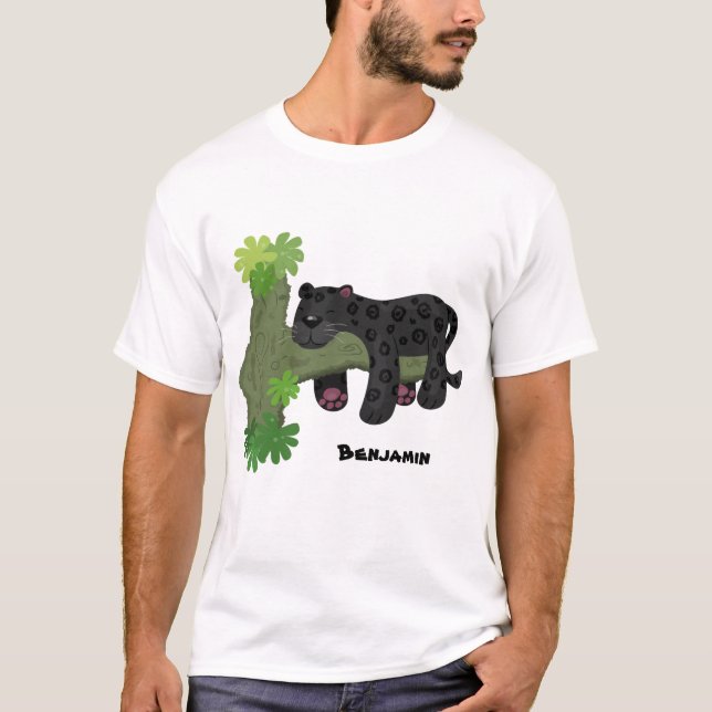 Cute jaguar black panther cat cartoon illustration T-Shirt (Front)