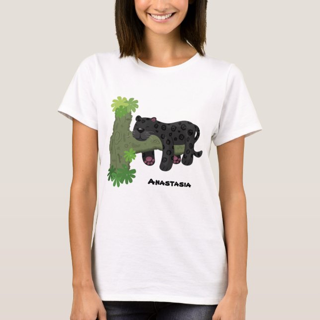 Cute jaguar black panther cat cartoon illustration T-Shirt (Front)