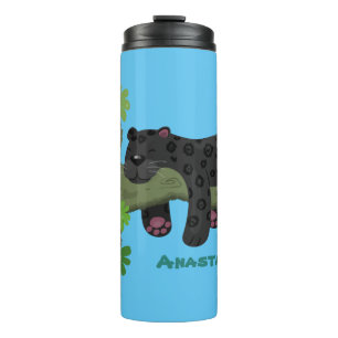 Cute jaguar black panther cat cartoon illustration thermal tumbler