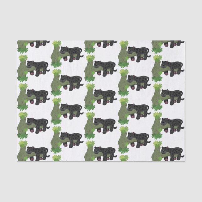 Cute jaguar black panther cat cartoon illustration tissue paper (Front)