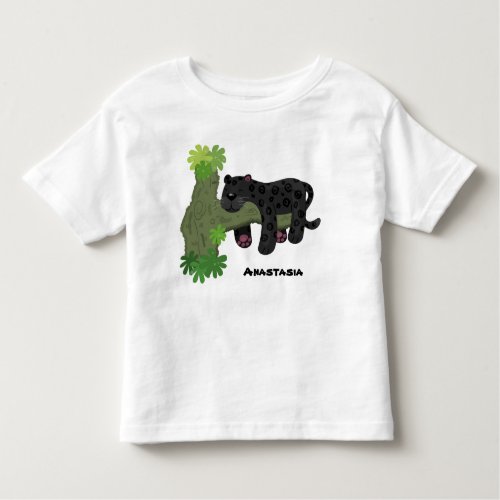 Cute jaguar black panther cat cartoon illustration toddler t_shirt