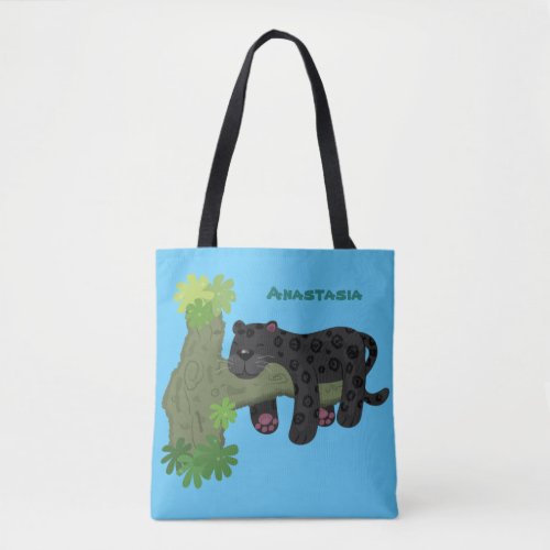 Cute jaguar black panther cat cartoon illustration tote bag