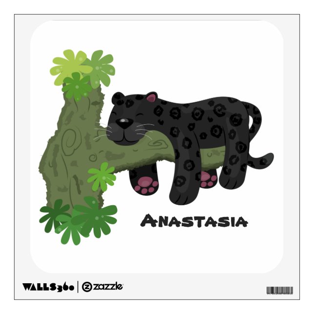 Cute jaguar black panther cat cartoon illustration wall decal (Front)