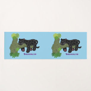 Cute jaguar black panther cat cartoon illustration yoga mat