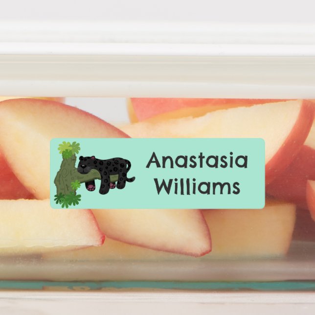 Cute jaguar black panther cat cartoon personalized labels (Affixed)