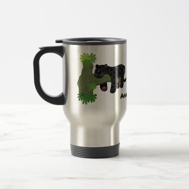 Cute jaguar black panther cat cartoon personalized travel mug (Left)