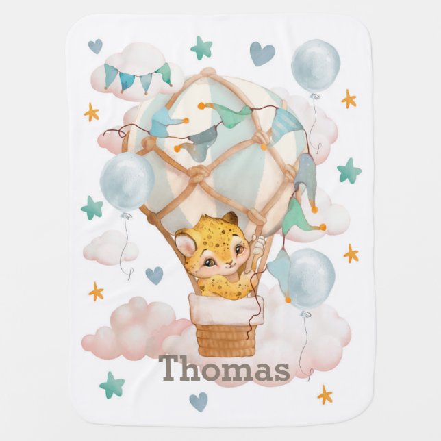 Cute jaguar cub in a hot air balloon Baby Blanket (Front)