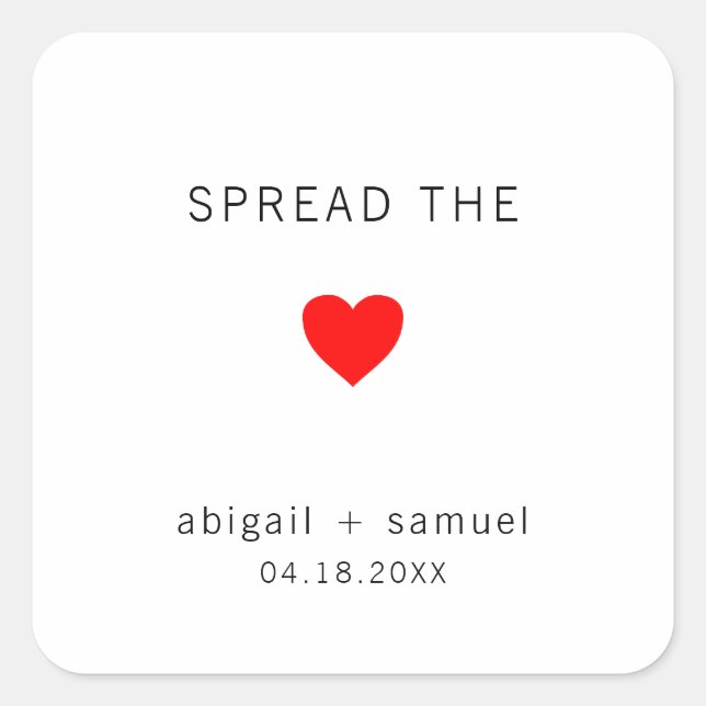 Cute Jam Favor Red Heart Modern Wedding Square Sticker (Front)