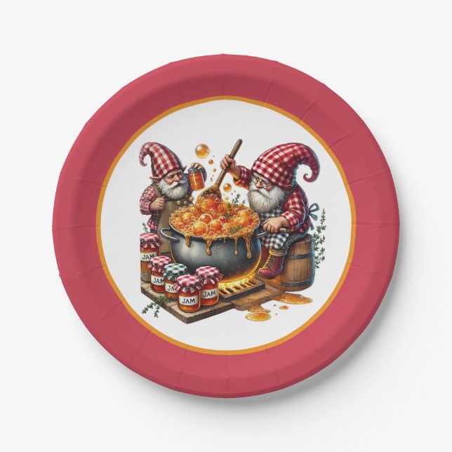 Cute Jam making party gnome Paper Plates (Front)
