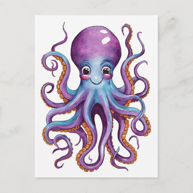 Cute Jam Pink and Blue Octopus Postcard (Front)