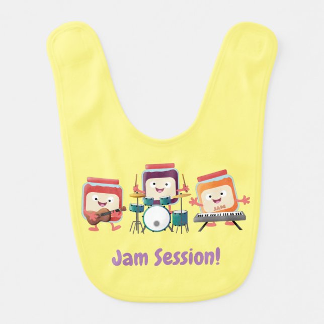 Cute jam session cartoon musician humour baby bib (Front)