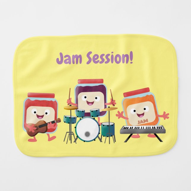 Cute jam session cartoon musician humour baby burp cloth (Front Horizontal)