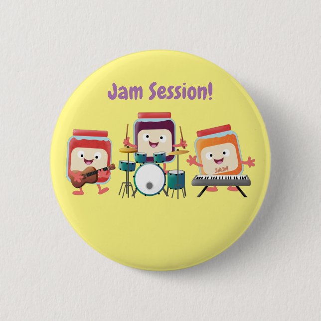 Cute jam session cartoon musician humour button (Front)