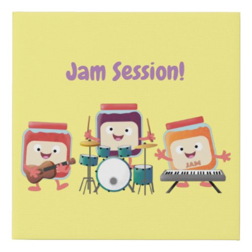 Cute jam session cartoon musician humour faux canvas print