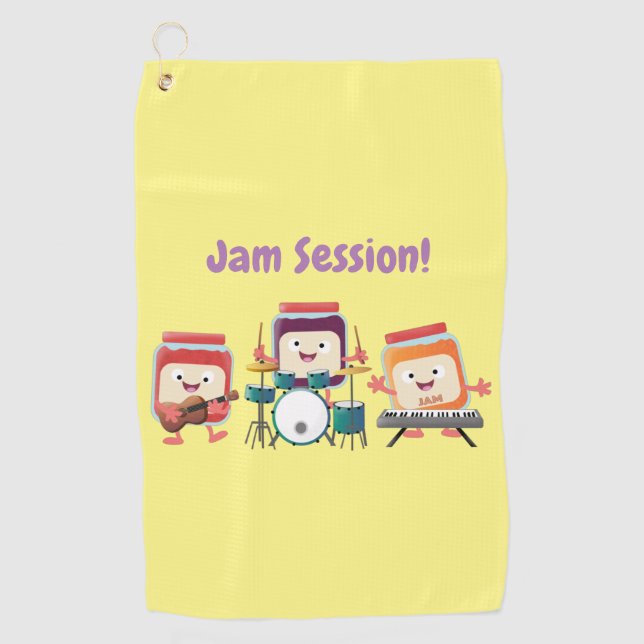 Cute jam session cartoon musician humour golf towel (Front)