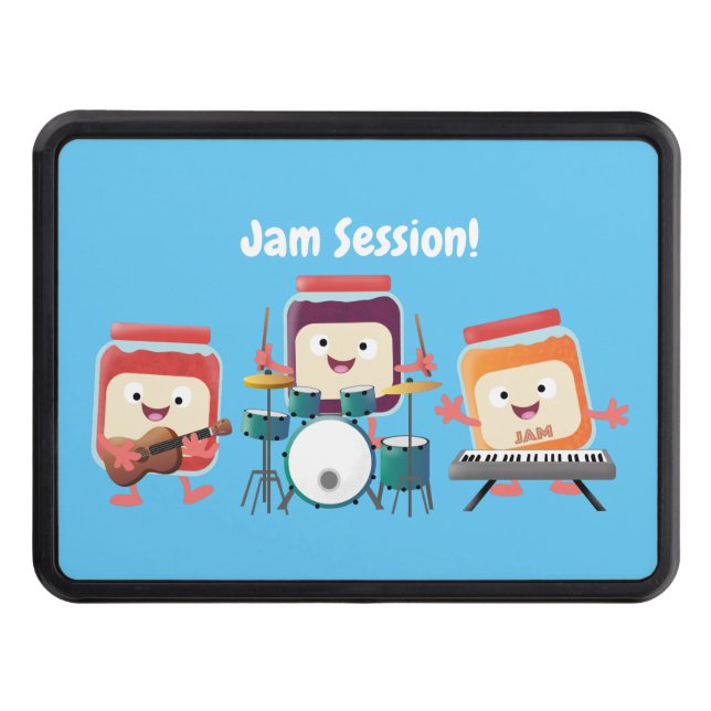 Cute jam session cartoon musician humour hitch cover (Front)