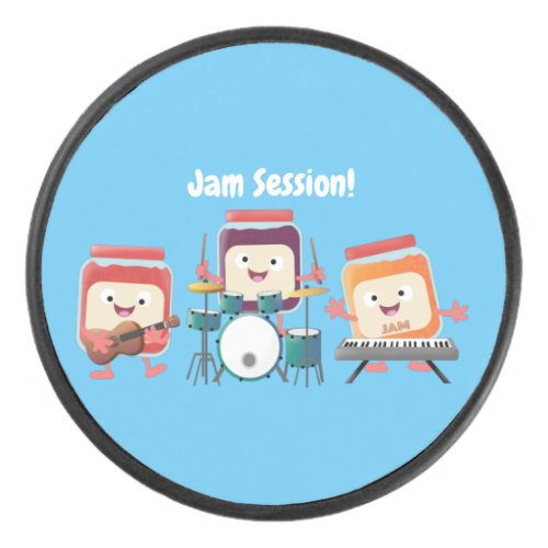 Cute jam session cartoon musician humour hockey puck