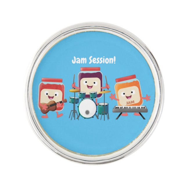 Cute jam session cartoon musician humour lapel pin (Front)